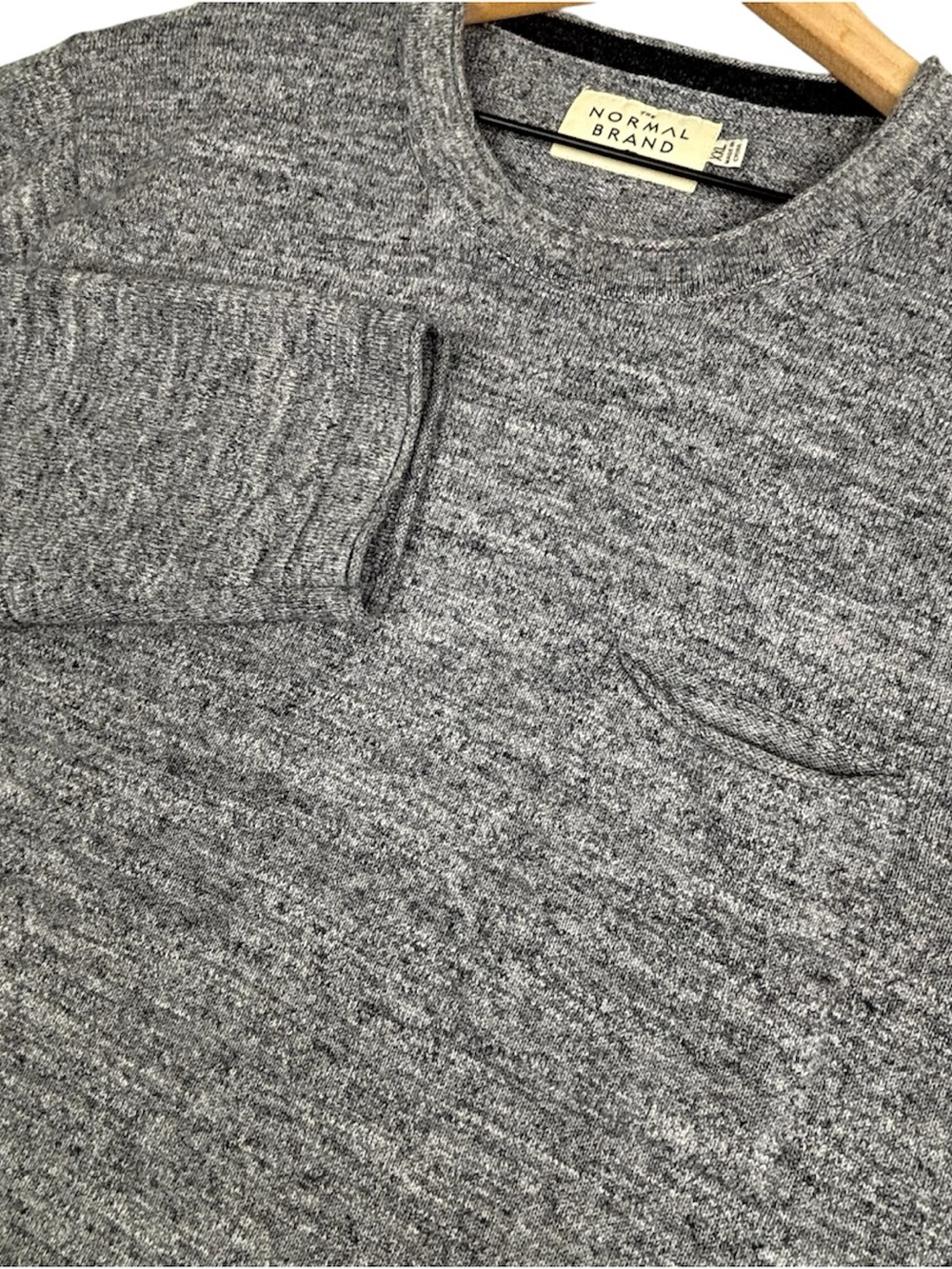 The Normal Brand Sweater Men XXL Gray Crewneck Rolled Hem Pocket Classic Preppy